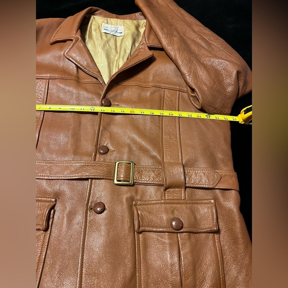Rare! Vtg 70s Custom Coat Co Deerskin Leather Coat, belted waist Men’s 2XL - Picture 10 of 16